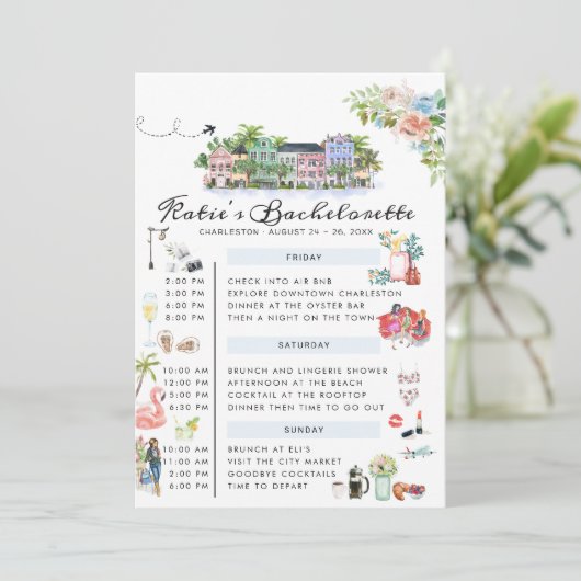 Bachelorette Wochenende | Charleston, SC Einladung (Stehend Vorderseite)