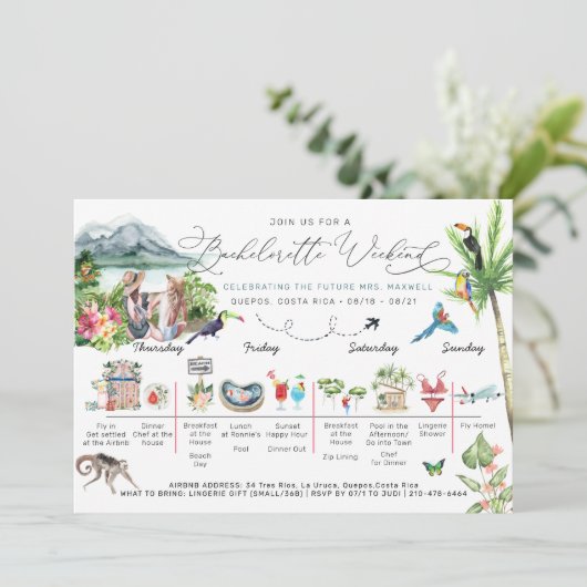 Bachelorette Wochenende | Costa Rica Einladung (Stehend Vorderseite)