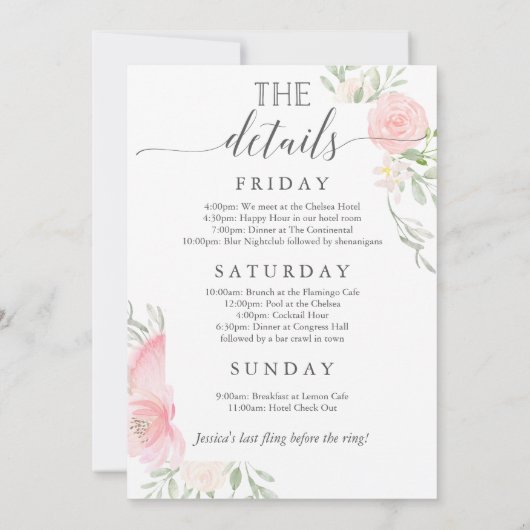 Bachelorette Wochenende Einladung (Rückseite)