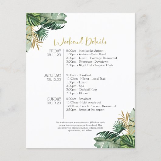 Bachelorette Wochenende Einladung (Rückseite)