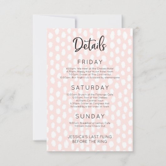 Bachelorette Wochenende Einladung (Rückseite)