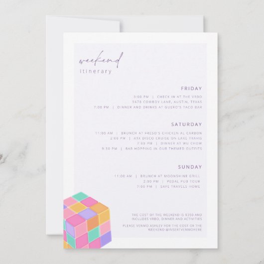 Bachelorette-Wochenende-Einladung in die 90er Jahr Einladung (Rückseite)