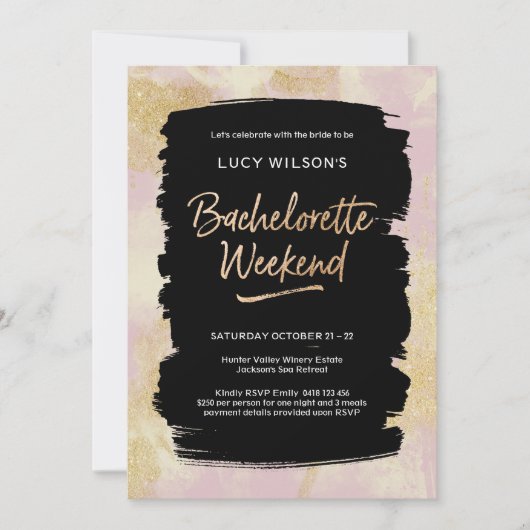 Bachelorette Wochenende Einladung Pink Gold Glitze (Vorderseite)