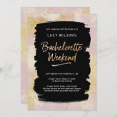 Bachelorette Wochenende Einladung Pink Gold Glitze (Vorne/Hinten)