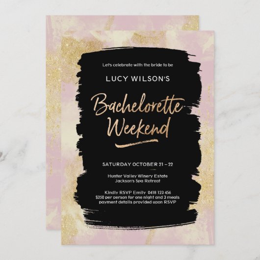 Bachelorette Wochenende Einladung Pink Gold Glitze (Vorne/Hinten)