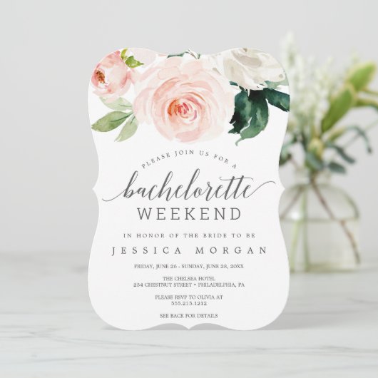 Bachelorette Wochenende Erröten Blushing Blogs Einladung (Stehend Vorderseite)
