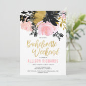 Bachelorette Wochenende erröten das rosa schwarze Einladung (Stehend Vorderseite)