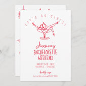 Bachelorette Wochenende Frau aus Cocktailglas Rot Einladung (Vorne/Hinten)