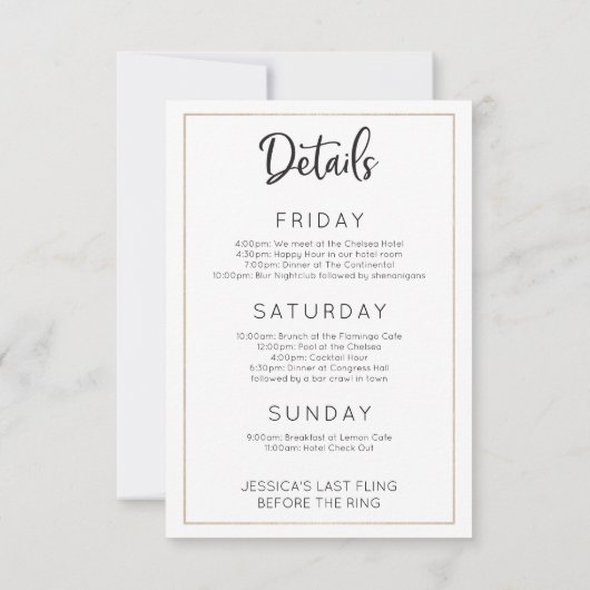 Bachelorette Wochenende - Goldrahmen Einladung (Rückseite)