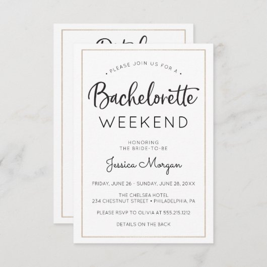 Bachelorette Wochenende - Goldrahmen Einladung (Vorne/Hinten)
