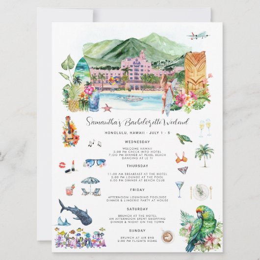 Bachelorette Wochenende | Hawaii Einladung (Vorderseite)