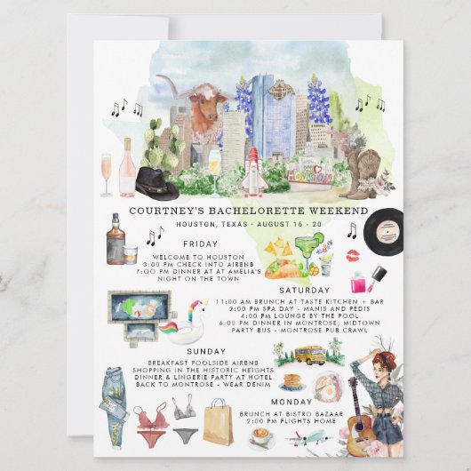 Bachelorette Wochenende | Houston, Texas Einladung (Vorderseite)