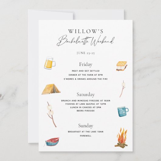 Bachelorette Wochenende im Wald Einladung (Vorderseite)