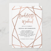 Bachelorette Wochenende | Imitats Rose Gold Geomet Einladung (Vorne/Hinten)