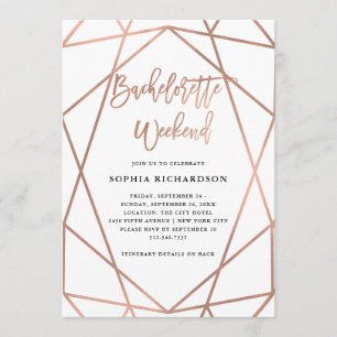 Bachelorette Wochenende   Imitats Rose Gold Geomet Einladung