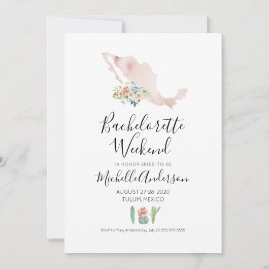 Bachelorette-Wochenende in Mexiko Einladung (Vorderseite)