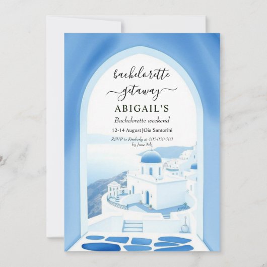 Bachelorette-Wochenende in Santorin Einladung (Vorderseite)