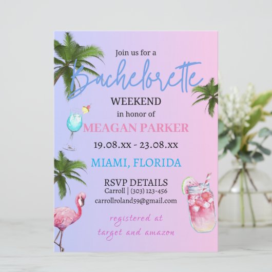 Bachelorette Wochenende | Miami Beach Einladung (Stehend Vorderseite)