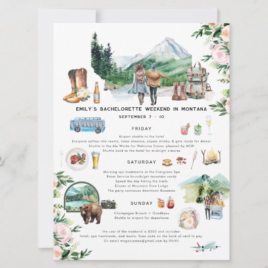 Bachelorette Wochenende | Montana Einladung (Vorderseite)