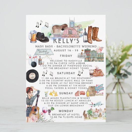 Bachelorette Wochenende | Nashville Einladung (Stehend Vorderseite)