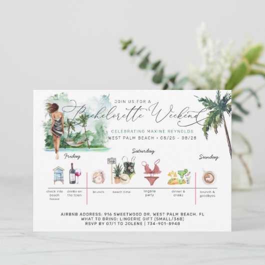 Bachelorette Wochenende | Palm Beach Einladung (Stehend Vorderseite)
