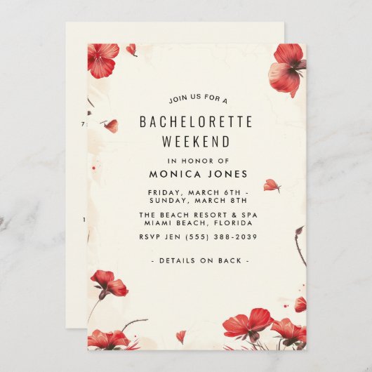 Bachelorette-Wochenende-Party Einladung (Vorne/Hinten)