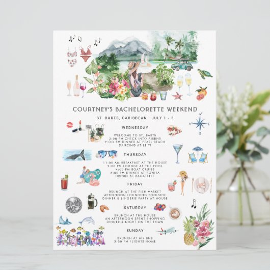 Bachelorette Wochenende | Saint Barthelemy Einladung (Stehend Vorderseite)