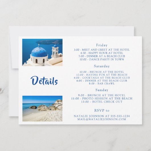 Bachelorette Wochenende Santorini Girls Tour Einladung (Rückseite)