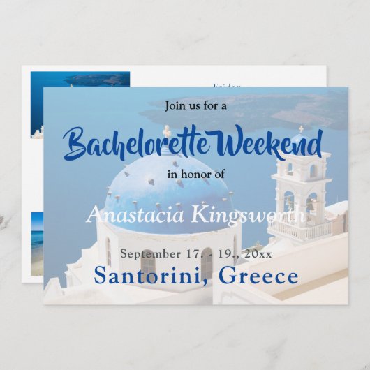 Bachelorette Wochenende Santorini Girls Tour Einladung (Vorne/Hinten)