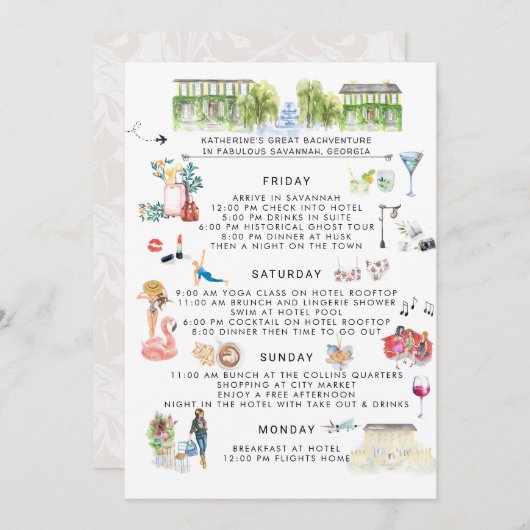 Bachelorette Wochenende | Savannah, Georgien Einladung (Vorne/Hinten)