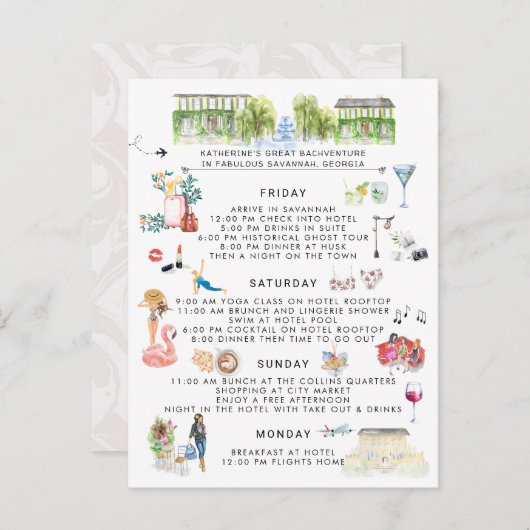 Bachelorette Wochenende | Savannah, Georgien Einladungspostkarte (Vorne/Hinten)