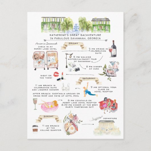 Bachelorette Wochenende | Savannah, Georgien Einladungspostkarte (Vorderseite)