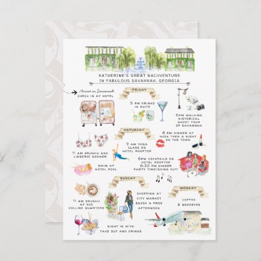Bachelorette Wochenende | Savannah, Georgien Einladungspostkarte (Vorne/Hinten)