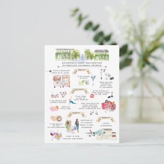 Bachelorette Wochenende | Savannah, Georgien Einladungspostkarte (Stehend Vorderseite)