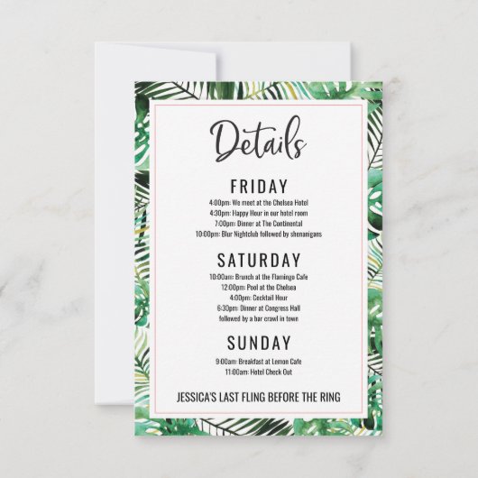 Bachelorette Wochenende Weinroute Ananas Tropisch Einladung (Rückseite)