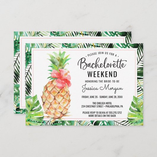 Bachelorette Wochenende Weinroute Ananas Tropisch Einladung (Vorne/Hinten)
