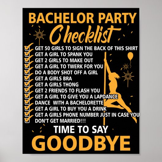 Bachelors Party Checklist Stag Do Party Poster (Vorne)