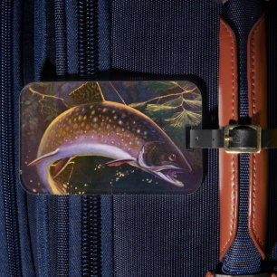 Bachforelle Fisch Angler, Vintage Sportfischen Gepäckanhänger