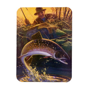 Bachforelle Fisch Angler, Vintage Sportfischen Magnet