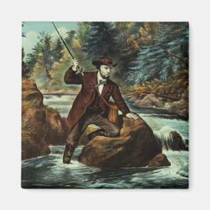 Bachforelle-Fischen - ein aufregender Moment, 1862 Magnet