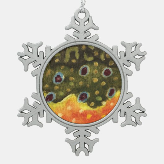 Bachforellen Schneeflocken Zinn-Ornament (Vorderseite)