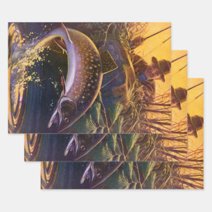 Bachforellenfischer, Vintage-Angelsport Geschenkpapier Set