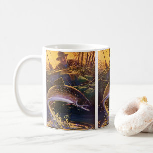 Bachforellenfischer, Vintage-Angelsport Kaffeetasse
