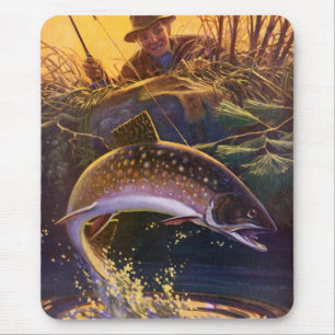 Bachforellenfischer, Vintage-Angelsport Mousepad