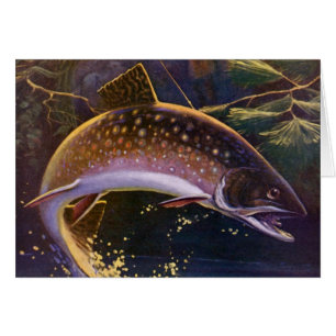 Bachsaibling Fisch Angler, Vintage Sportfischen