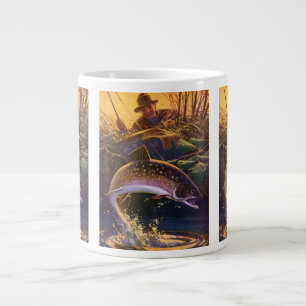 Bachsaibling Fisch Angler, Vintage Sportfischen Jumbo-Tasse