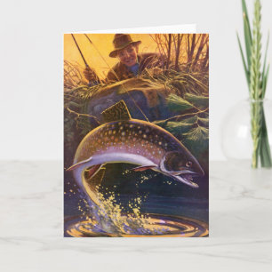 Bachsaibling Fisch Angler, Vintage Sportfischen Karte
