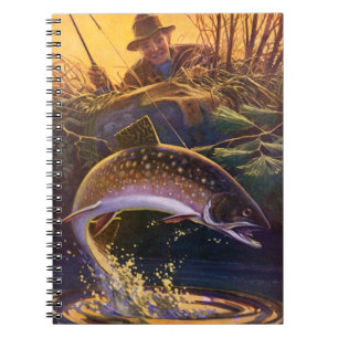 Bachsaibling Fisch Angler, Vintage Sportfischerei Notizblock