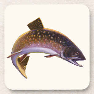 Bachsaibling Fisch, Vintage Sportfischer Angler Getränkeuntersetzer