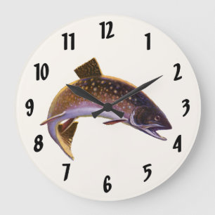 Bachsaibling Fisch, Vintage Sportfischerei Angler Große Wanduhr